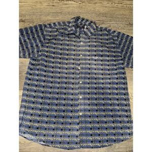 ENYCE CLOTHING CO Men Medium  Blue Spellout Logo Allover Print‎ Camp Shirt